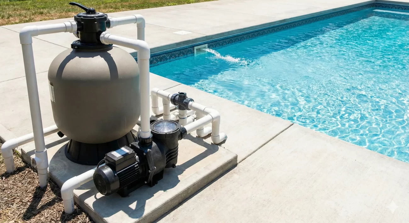 Sistema de filtros de piscina y bomba instalados