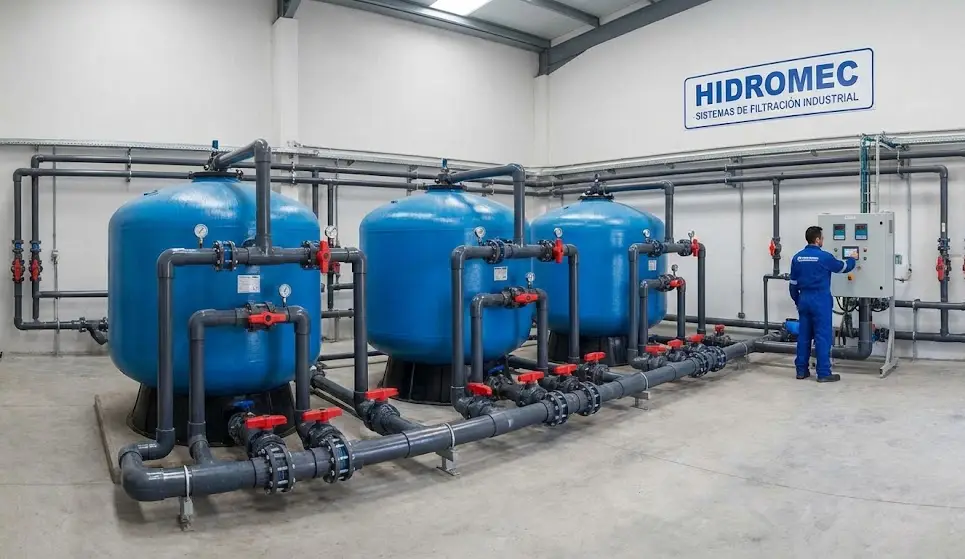 Esquema de funcionamiento de filtración de volumen en filtros de arena.