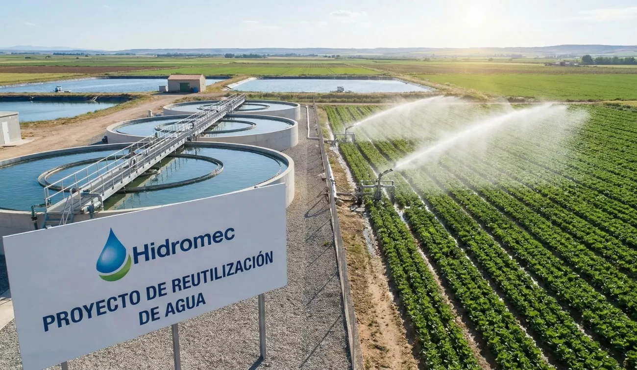 Reutilización del agua en agricultura mediante riego tecnificado.