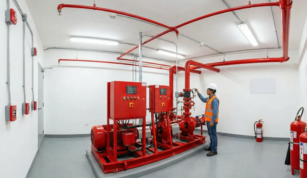 Componentes de un sistema contra incendios industrial.